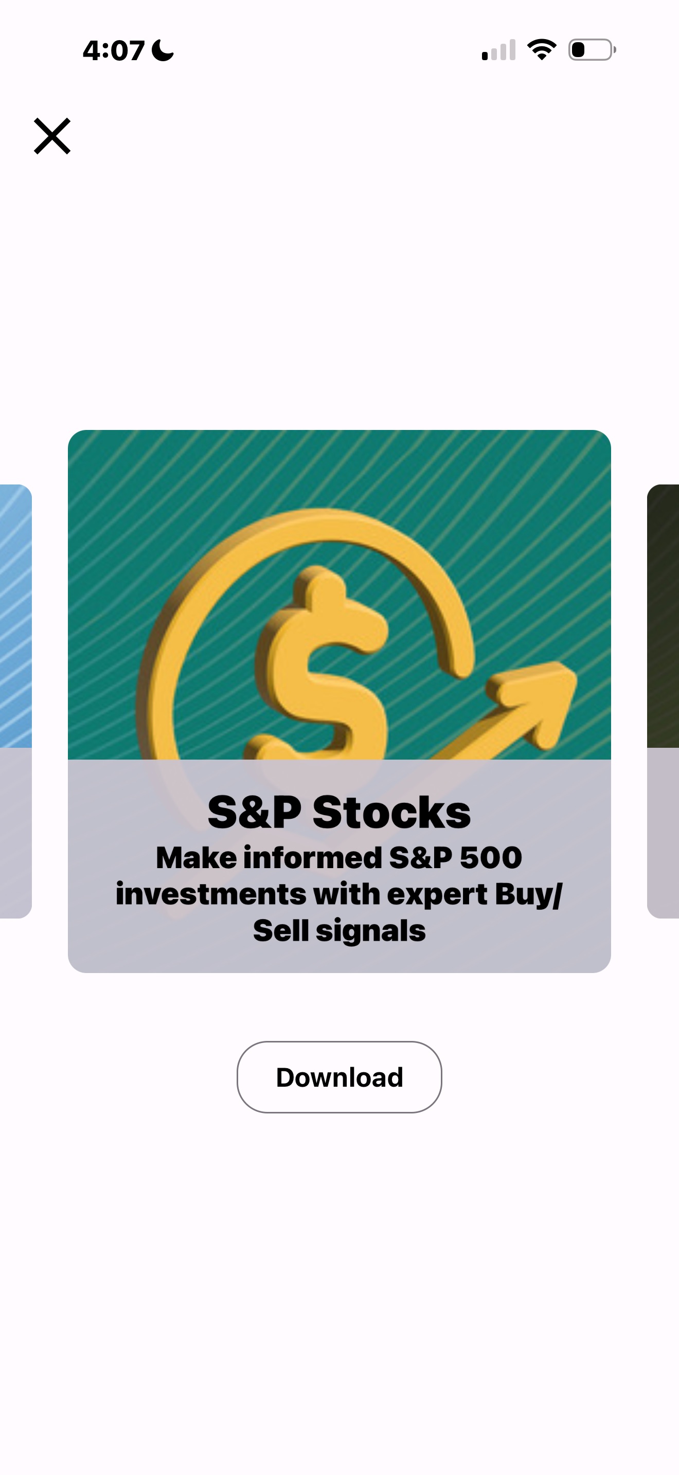 Penny Gems Our Apps carousel showing S and P Stocks